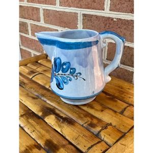 Mexican Tonalo Blue Bird Creamer Pitcher Signed Gray Blue